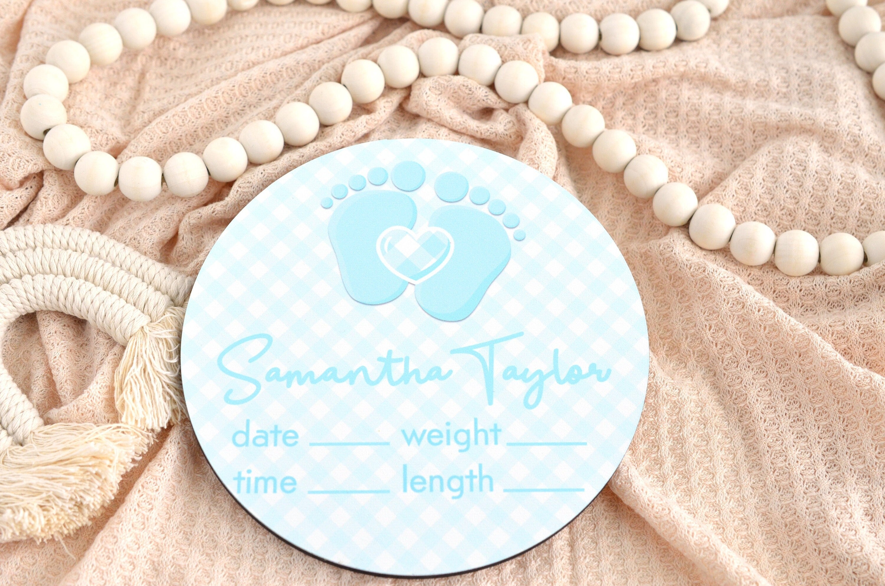 Pitter Patter Blue Birth Announcement Sign for Hospital, Personalized Baby Sign with Birth Stats, Wooden Hospital Announcement Baby Name
