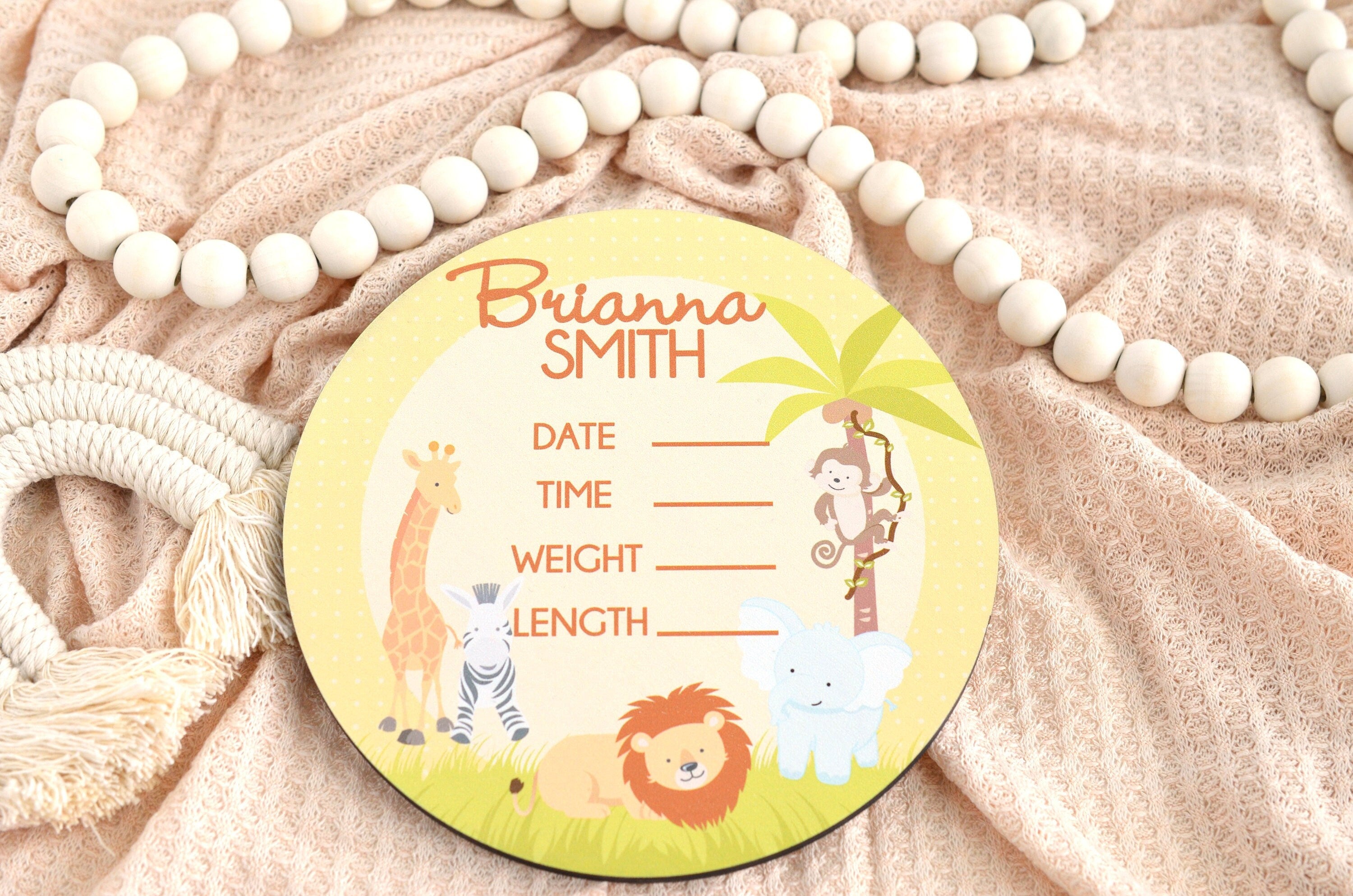 Jungle Safari Birth Announcement Sign for Hospital, Personalized Baby Sign with Birth Stats, Wooden Hospital Announcement Baby Name Sign
