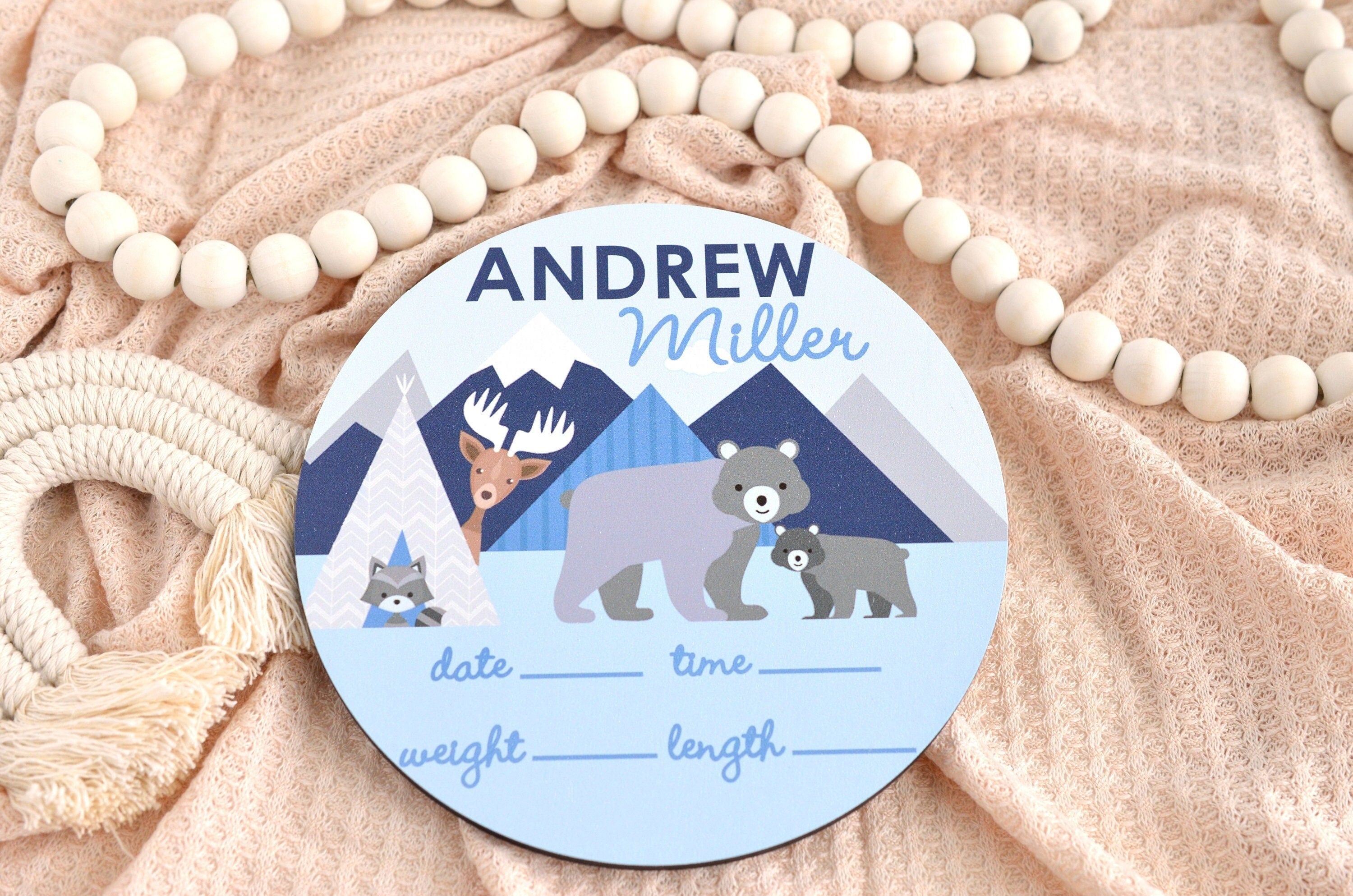 Mountain Trail Birth Announcement Sign for Hospital, Personalized Baby Sign with Birth Stat, Wooden Hospital Announcement Baby Name Sign