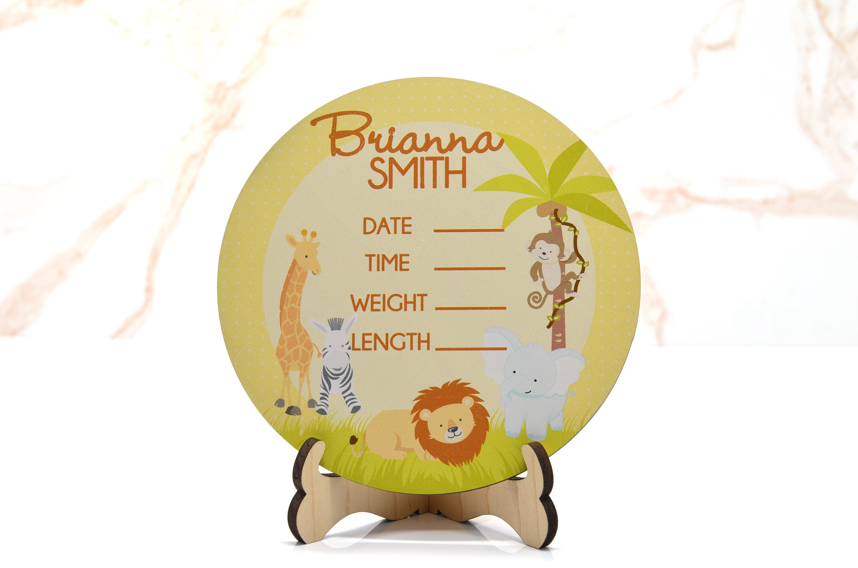 Jungle Safari Birth Announcement Sign for Hospital, Personalized Baby Sign with Birth Stats, Wooden Hospital Announcement Baby Name Sign