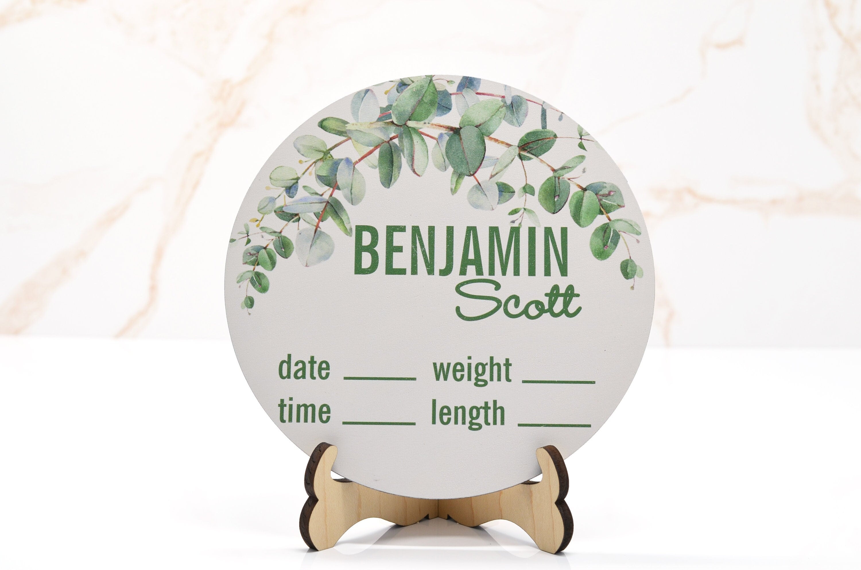Greenery flowers Birth Announcement Sign for Hospital, Personalized Baby Sign with Birth Stats, Wooden Hospital Announcement Baby Name