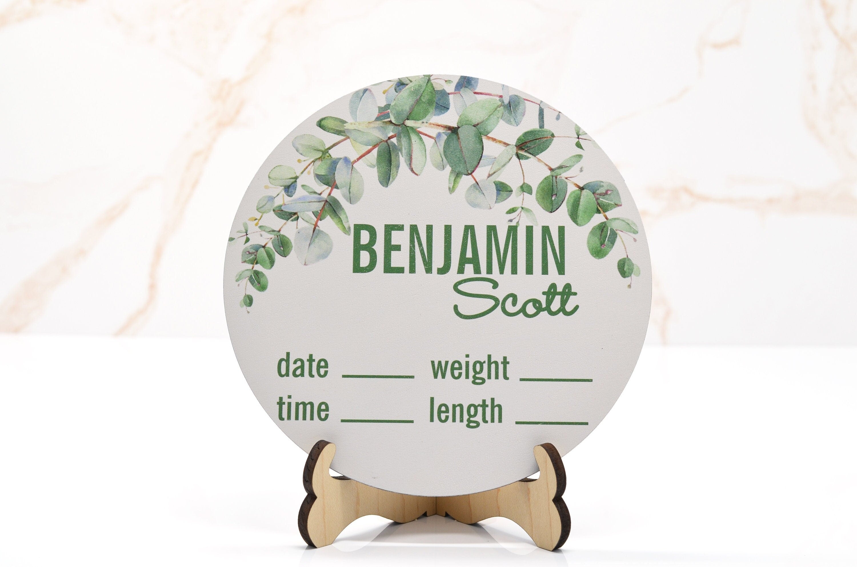 Greenery flowers Birth Announcement Sign for Hospital, Personalized Baby Sign with Birth Stats, Wooden Hospital Announcement Baby Name