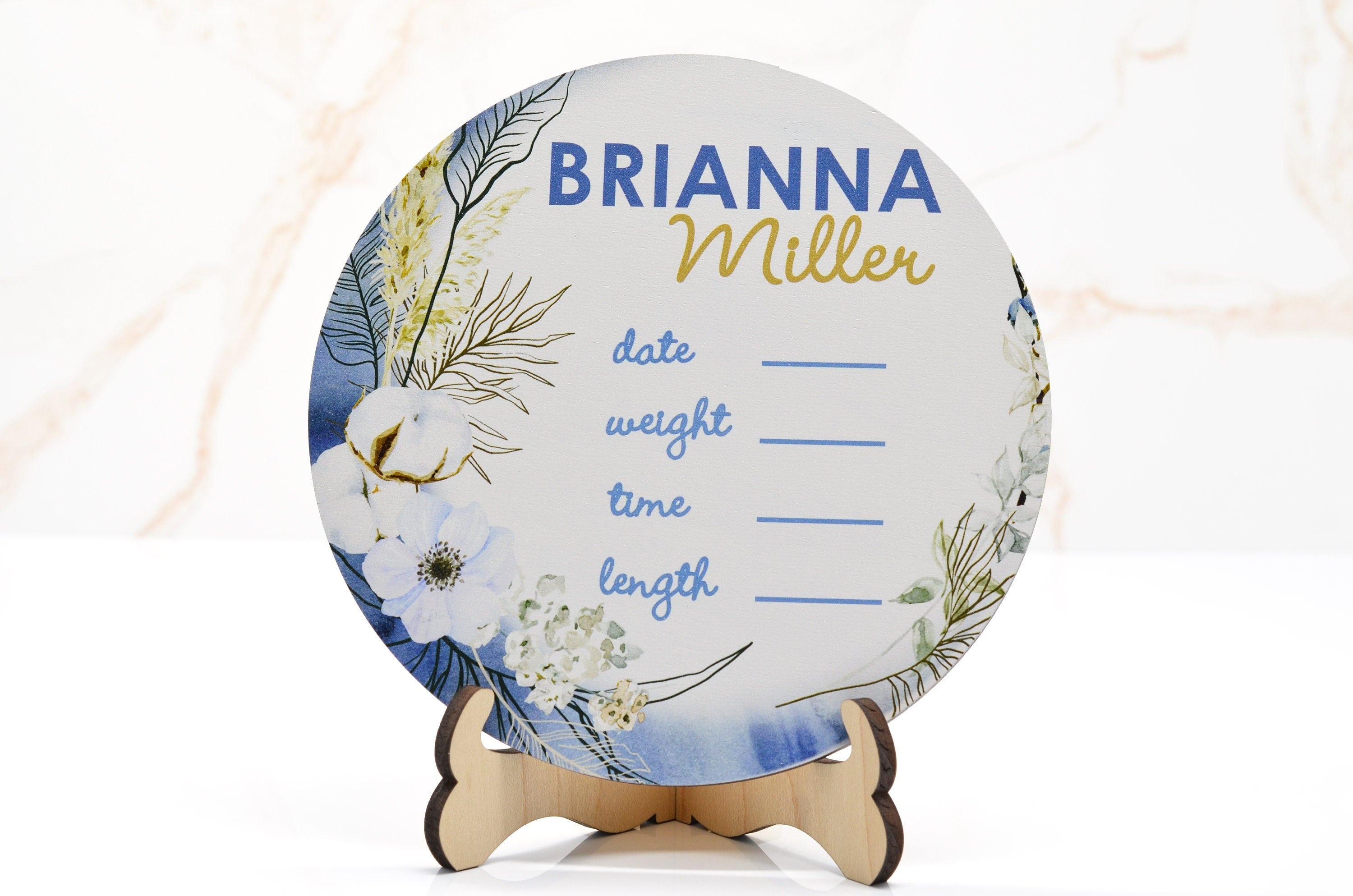 Boho Floral Birth Announcement Sign for Hospital, Personalized Baby Sign with Birth Stat, Wooden Hospital Announcement Baby Name Sign