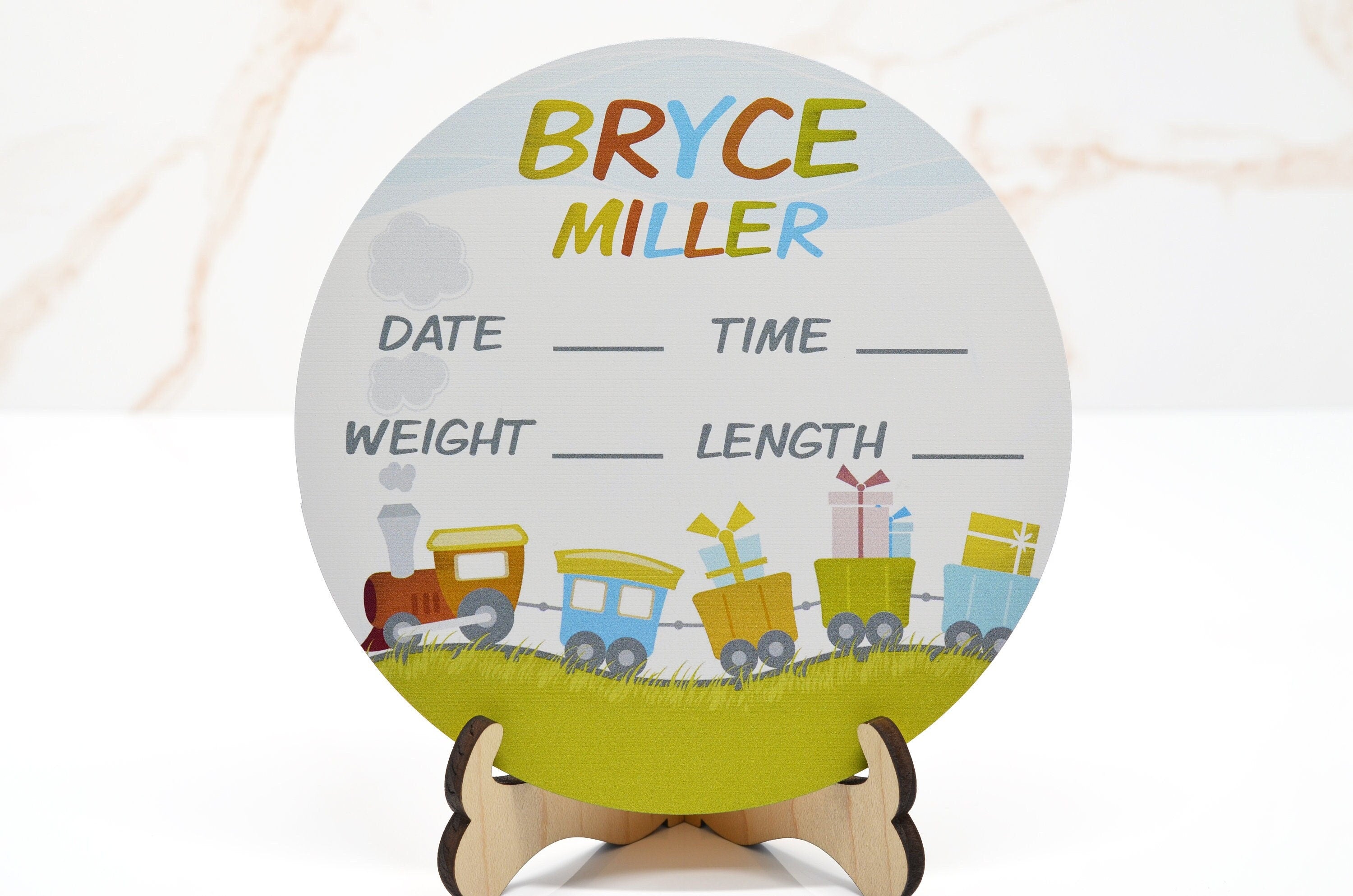 Choo Choo Train Birth Announcement Sign for Hospital, Personalized Baby Sign with Birth Stats, Wooden Hospital Announcement Baby Name