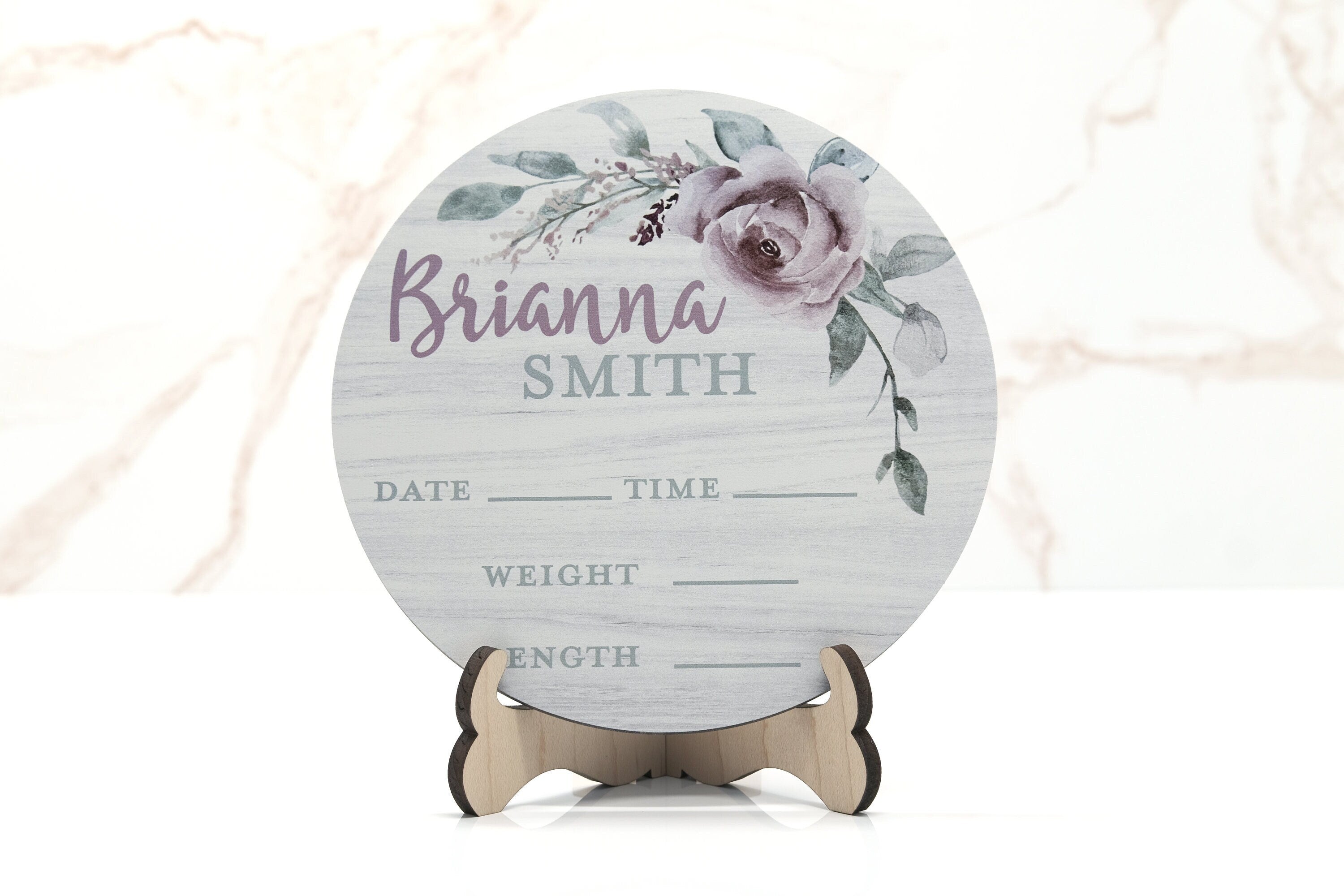 Pink Watercolor Floral Birth Announcement Sign for Hospital, Personalized Baby Sign with Birth Stats, Wooden Hospital Announcement Baby Name