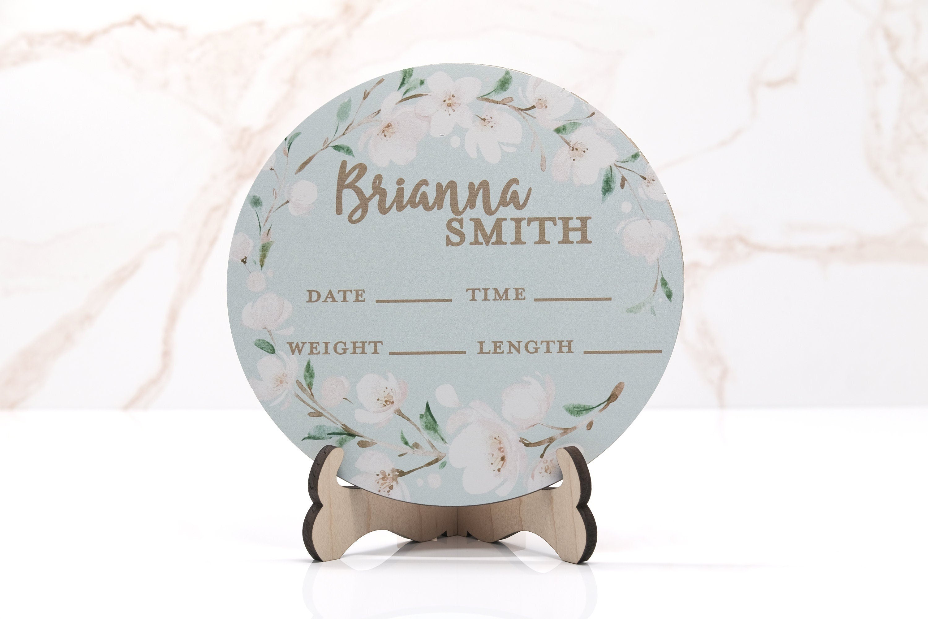 White Cherry Blossom Birth Announcement Sign for Hospital, Personalized Baby Sign with Birth Stats, Wooden Hospital Announcement Baby Name