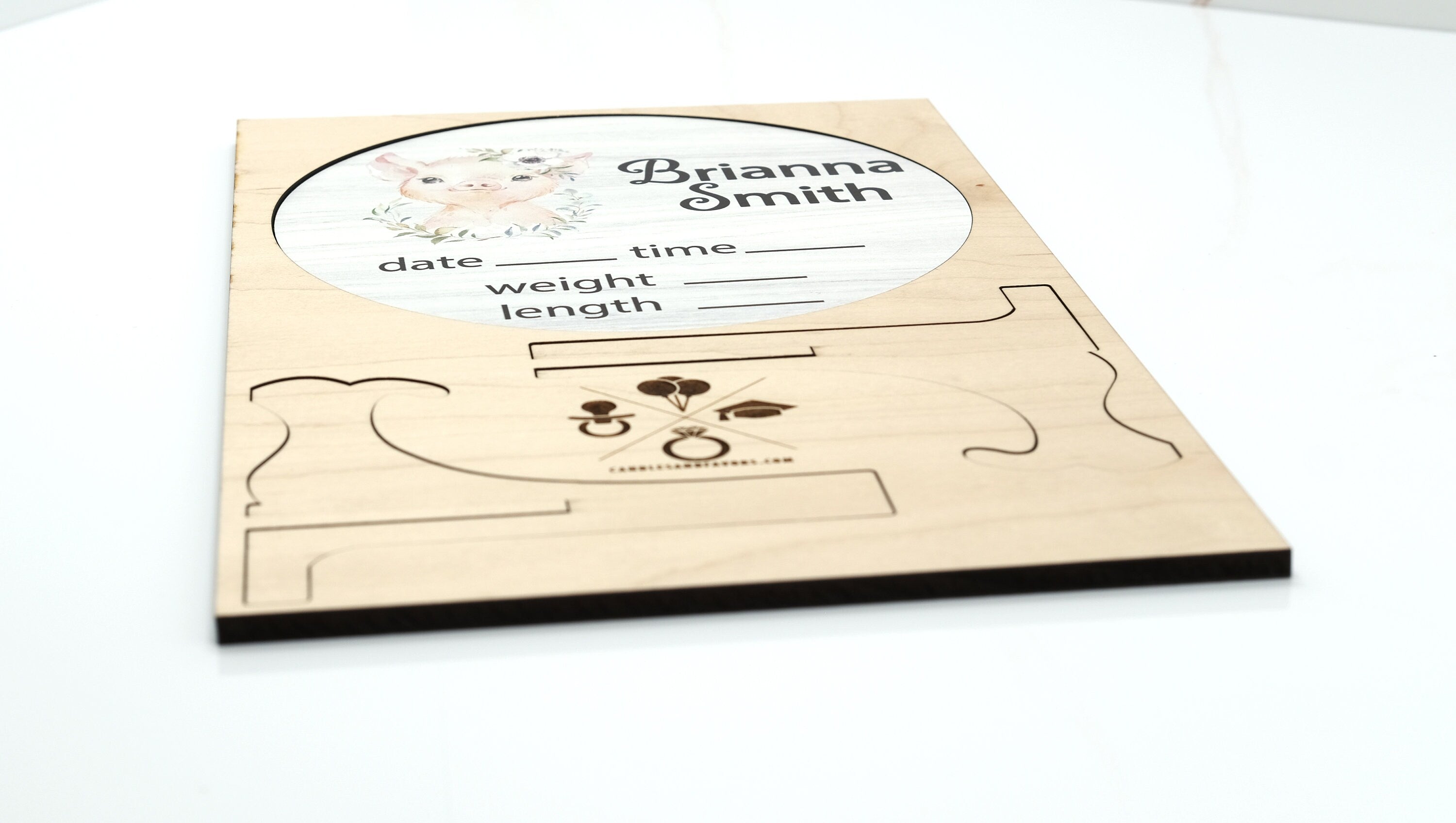 Flowers with Pig Birth Announcement Sign for Hospital, Personalized Baby Sign with Birth Stats, Wooden Hospital Announcement Baby Name