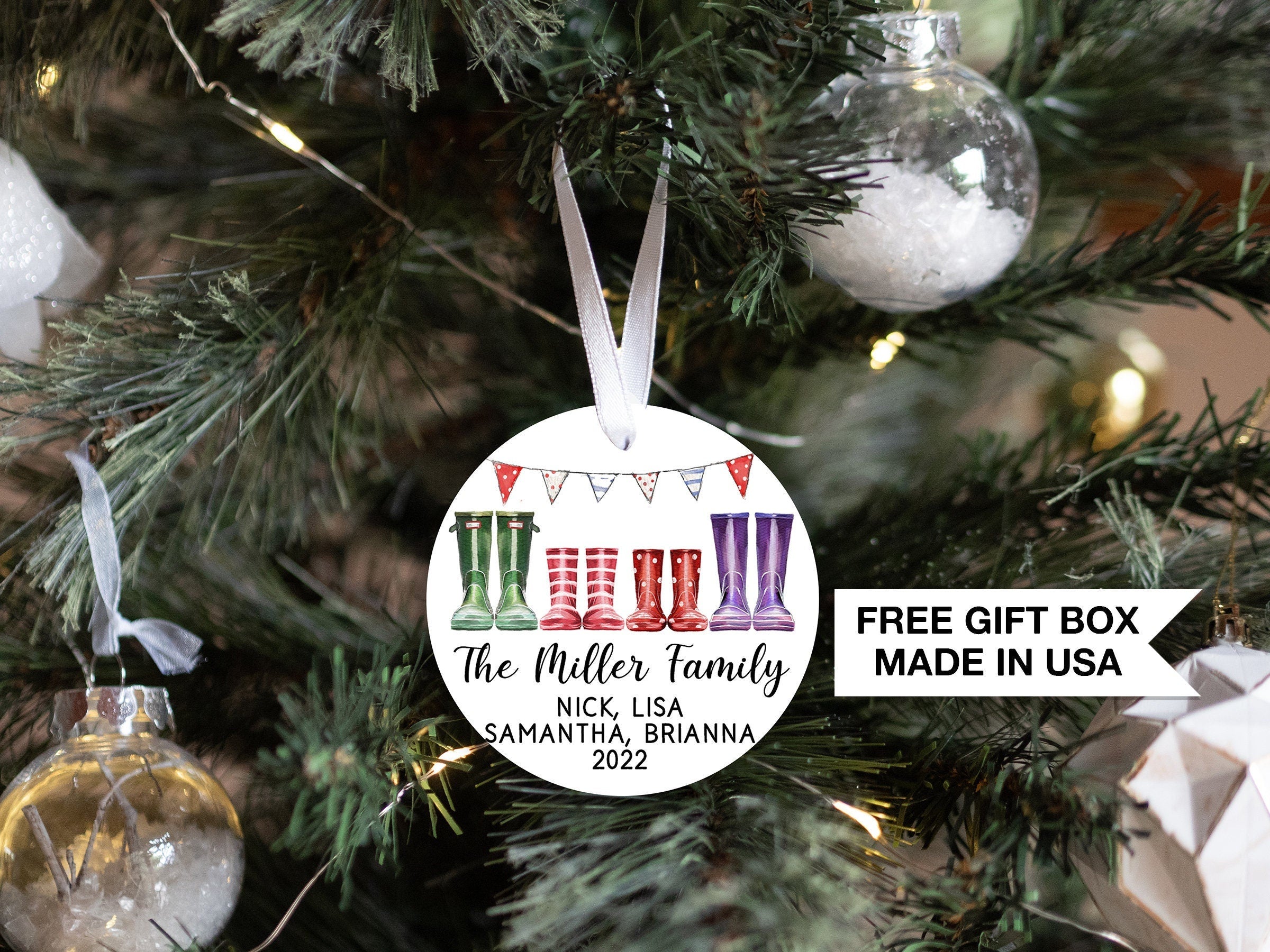 Personalized Family Boots Christmas Ornament | Our Family Christmas | Personalized Family Keepsake Ornament |Family Watercolor Boot Ornament