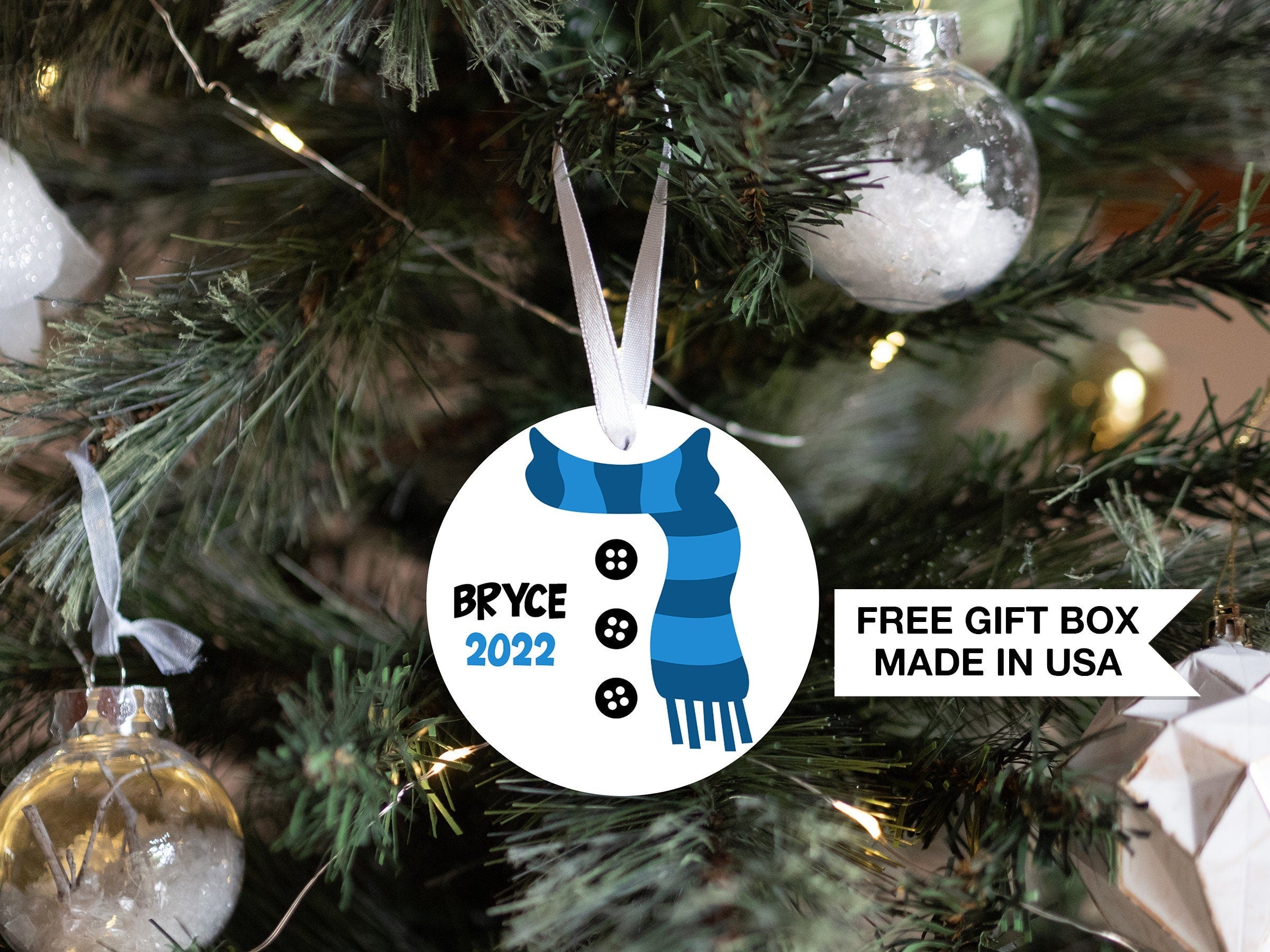 Personalized First Christmas Snowman Scarf Boy | Baby's 1st Christmas Ornament| Baby First Christmas | Personalized Baby Christmas Ornament