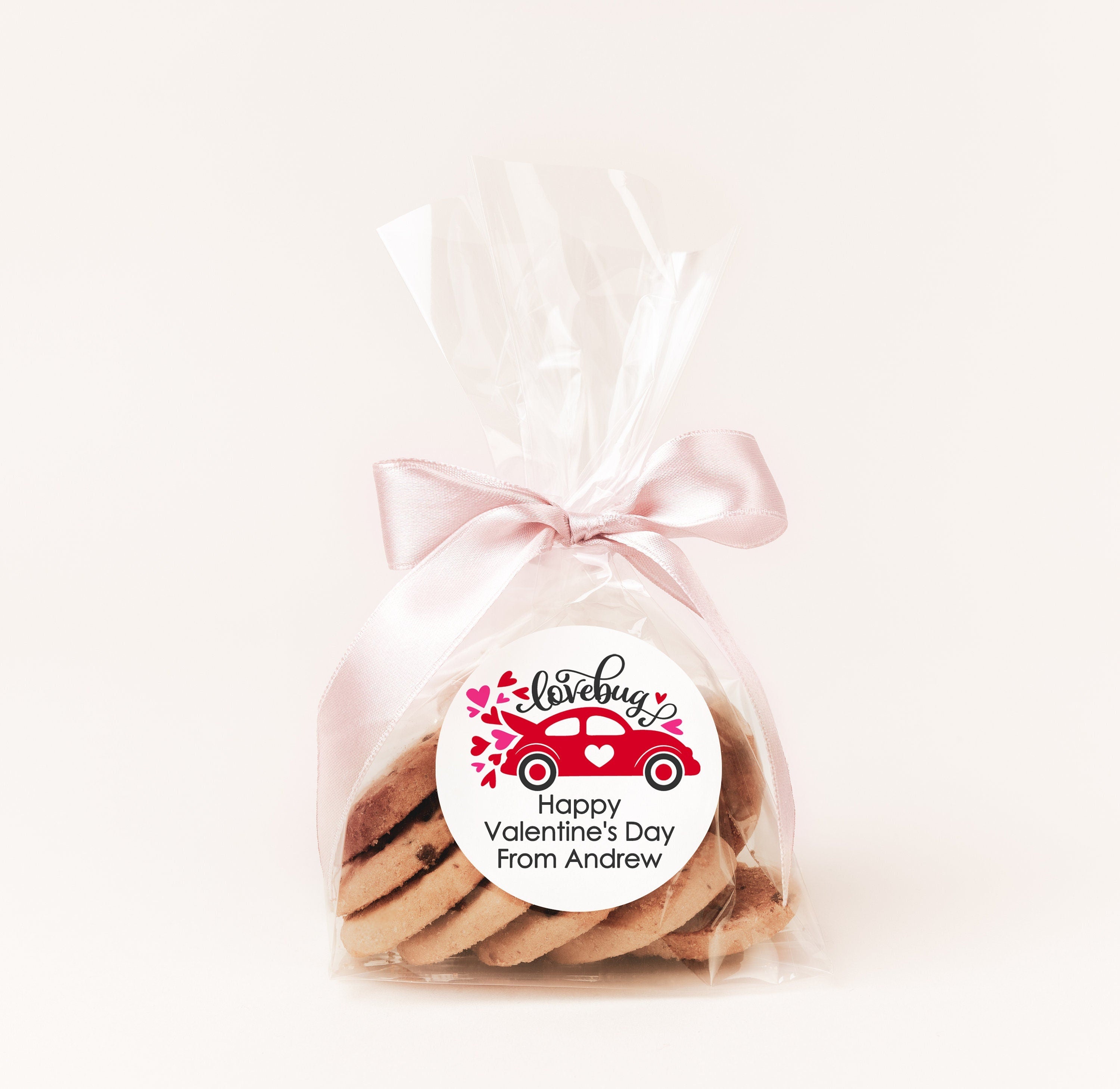 Lovebug Red Valentine's Day Stickers - Personalized Valentine Round Sticker Labels - Classroom Valentines for School