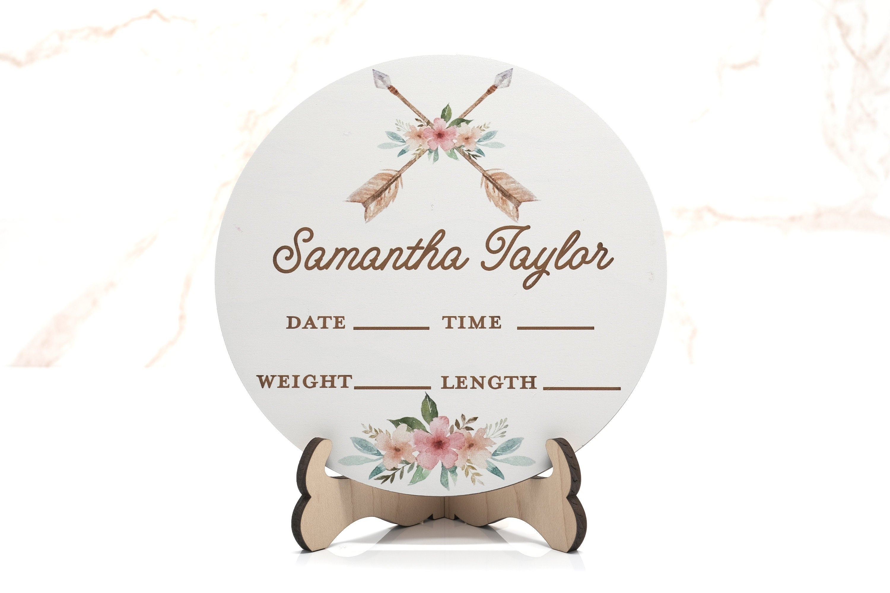 Woodland Boho Tribe Birth Announcement Sign for Hospital, Personalized Baby Sign with Birth Stats, Wooden Hospital Announcement Baby Name
