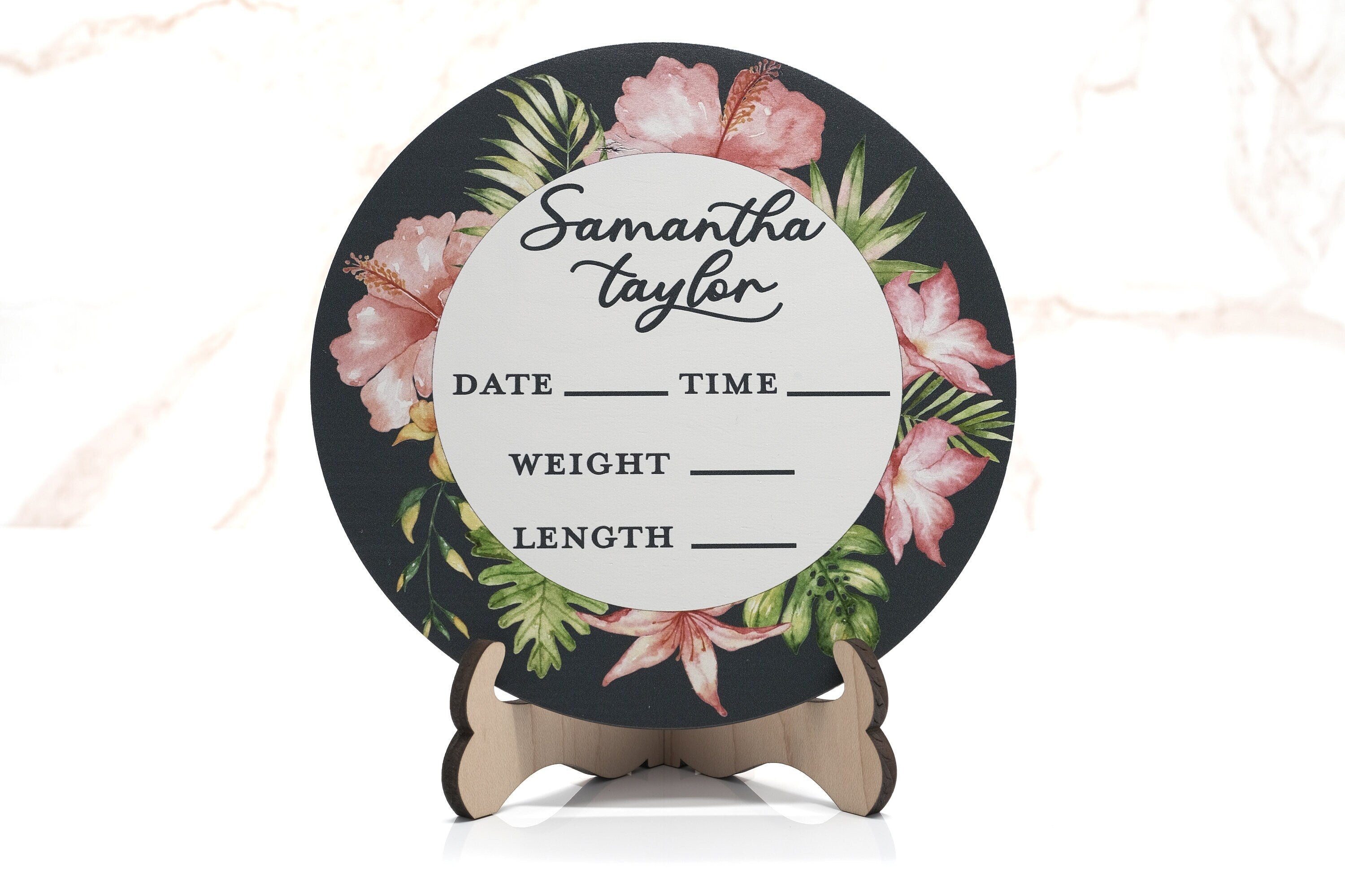 Pink & Black Birth Announcement Sign for Hospital, Personalized Baby Sign with Birth Stats, Wooden Hospital Announcement Baby Name