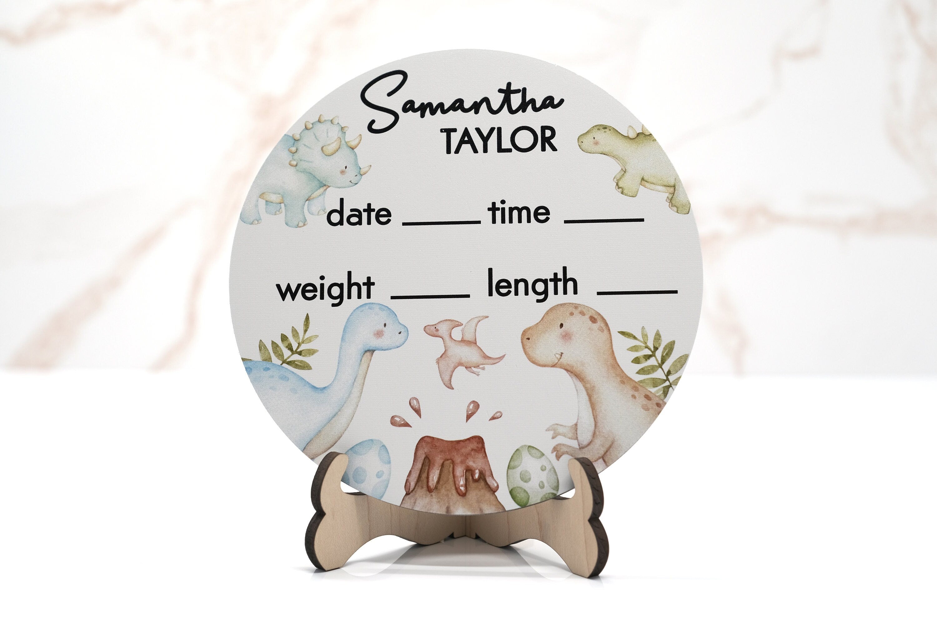 Dinosaur Watercolor Birth Announcement Sign for Hospital, Personalized Baby Sign with Birth Stats, Wooden Hospital Announcement Baby Name