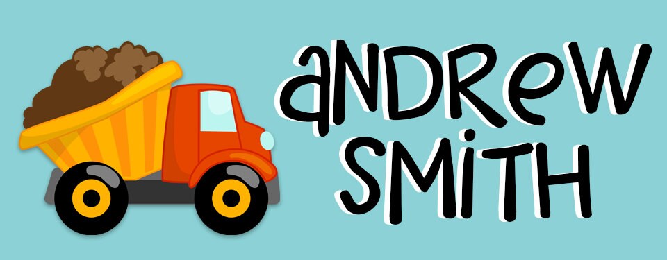 Construction Truck Name Stickers, Waterproof Vinyl Labels, Kids School Daycare