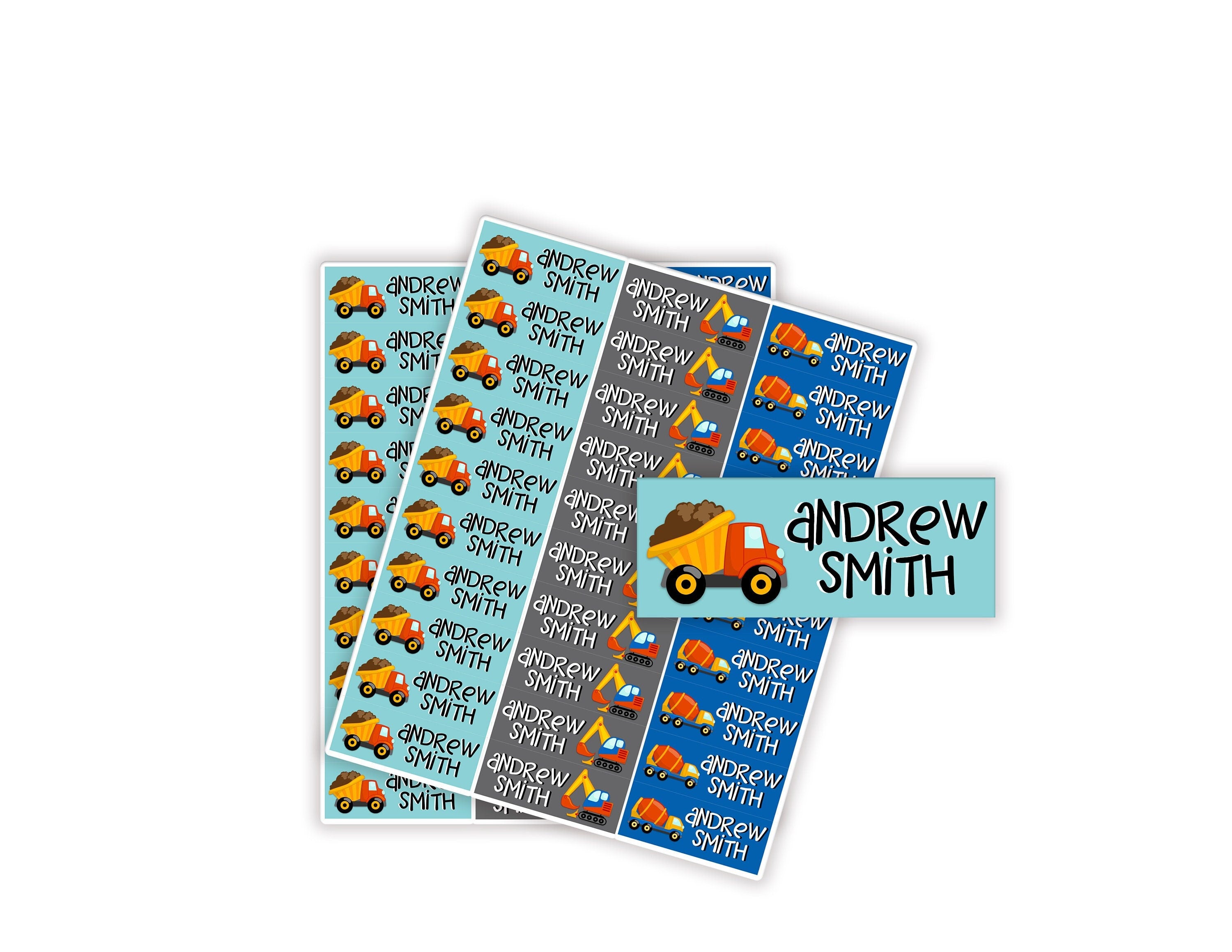 Construction Truck Name Stickers, Waterproof Vinyl Labels, Kids School Daycare