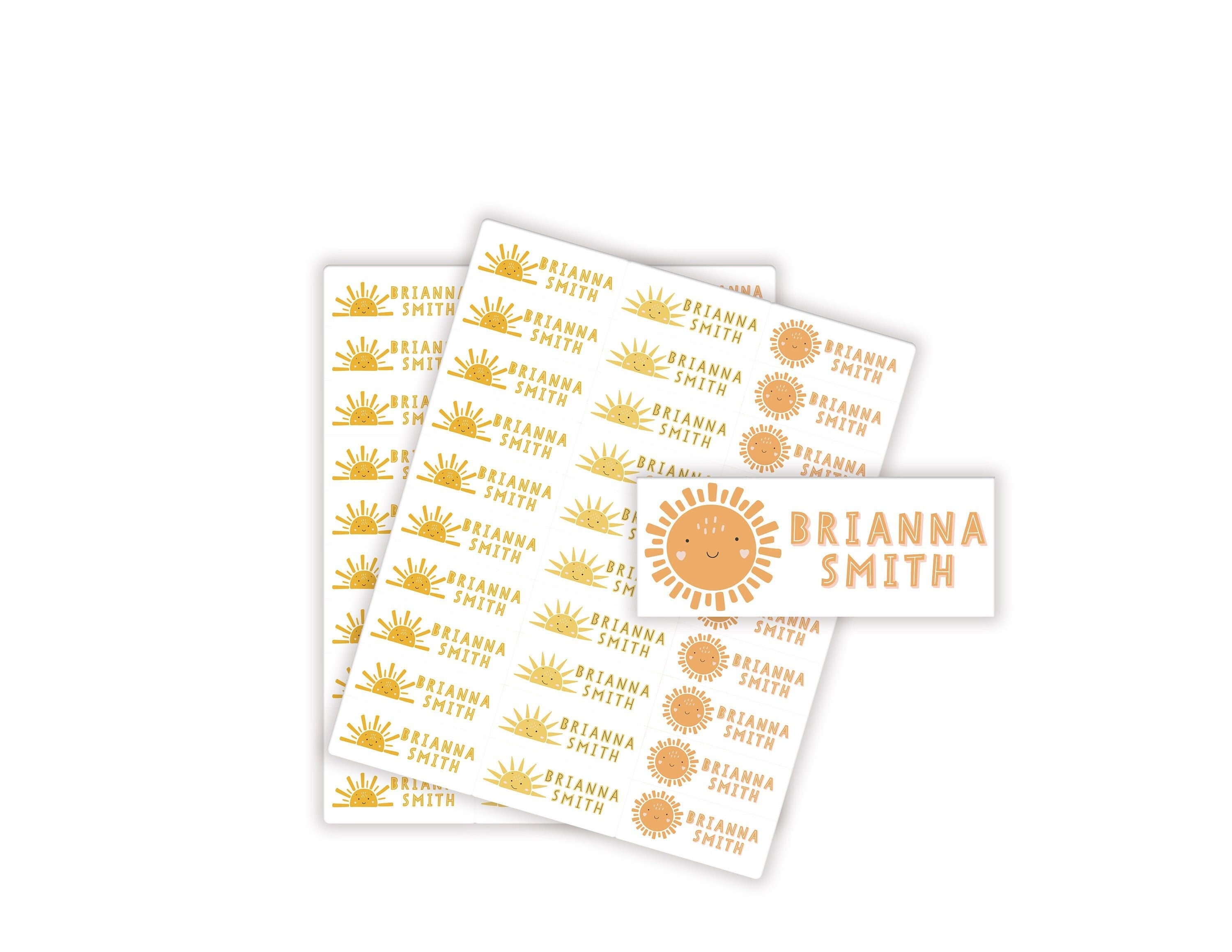 Sunshine Personalized Name Labels, Waterproof Stickers, Kids School Daycare