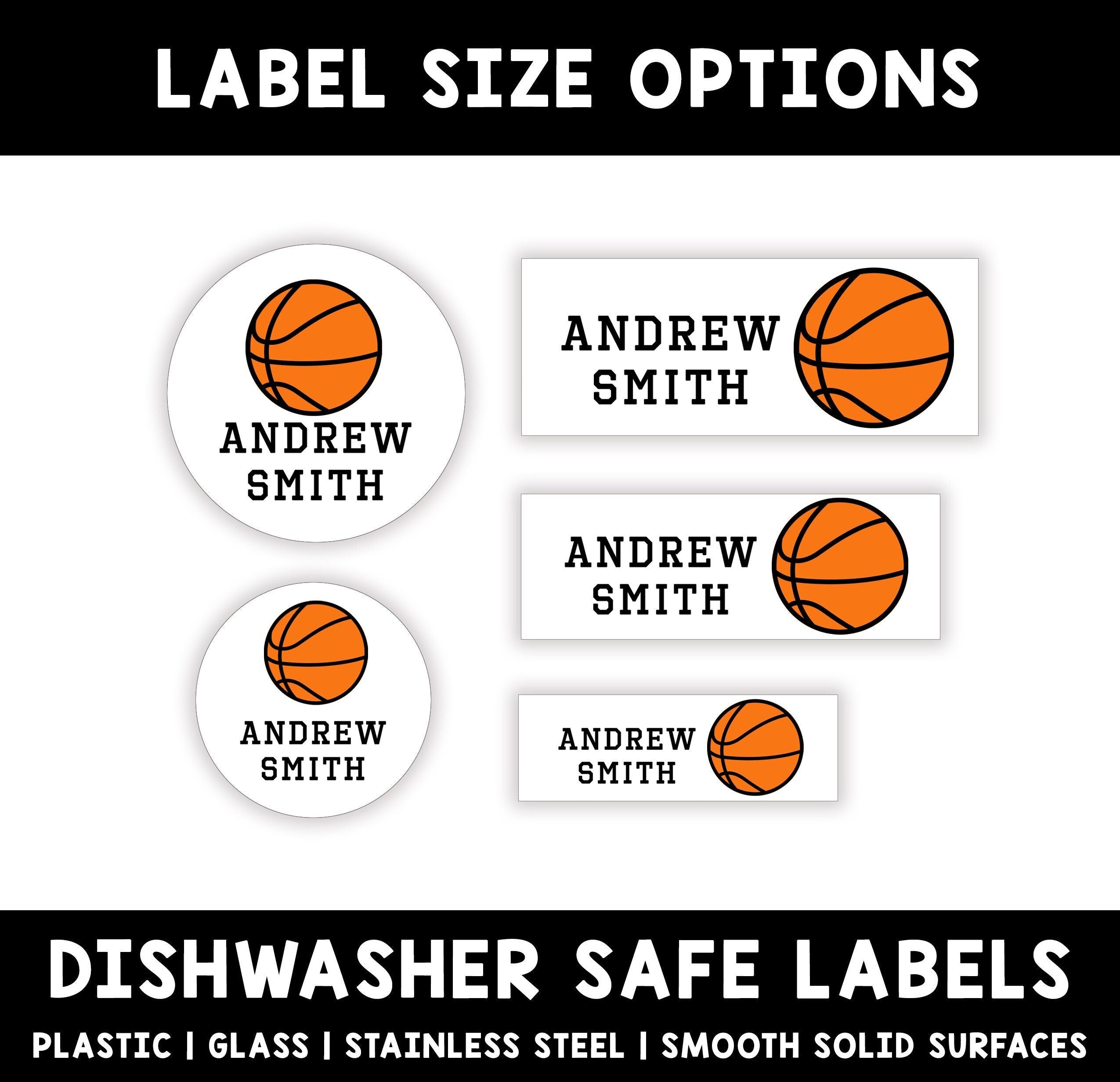 Personalized Kids Name Labels, Waterproof Basketball Stickers, Supplies for Back to School