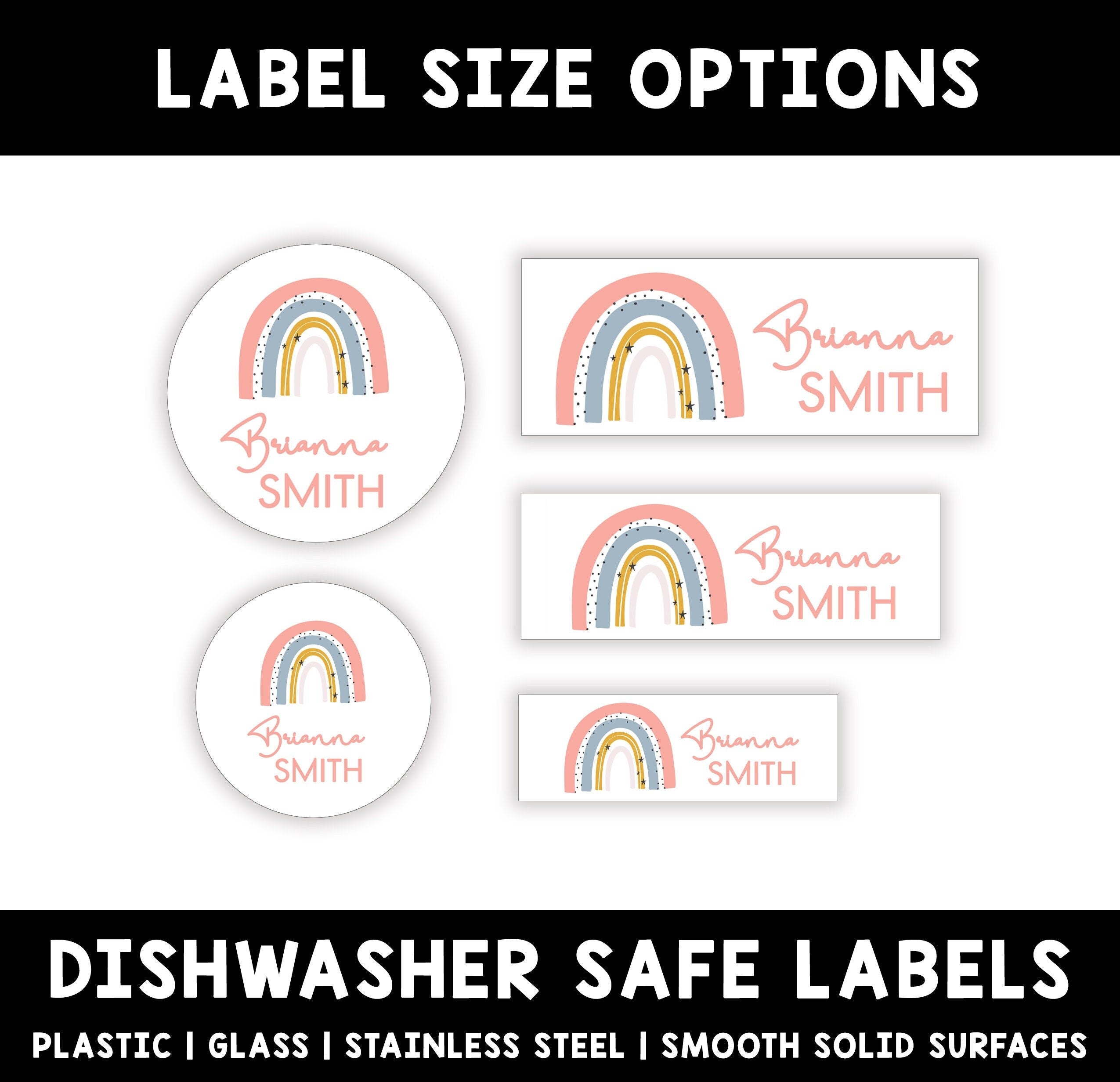 Boho Rainbow Name Labels, Kid Name Labels, Name Tag Stickers, Waterproof Labels for Kids Daycare, Vinyl Name Stickers for Kids School Labels