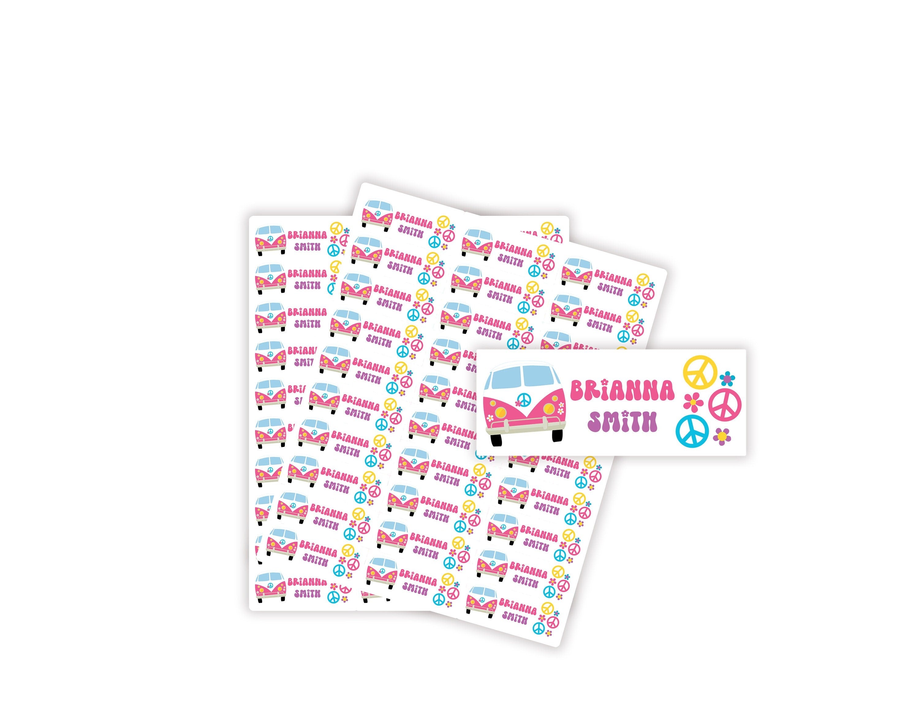 Groovy Peace Name Labels, Name Tag Stickers, Waterproof Labels for Kids Daycare, Vinyl Name Stickers for Kids School Labels