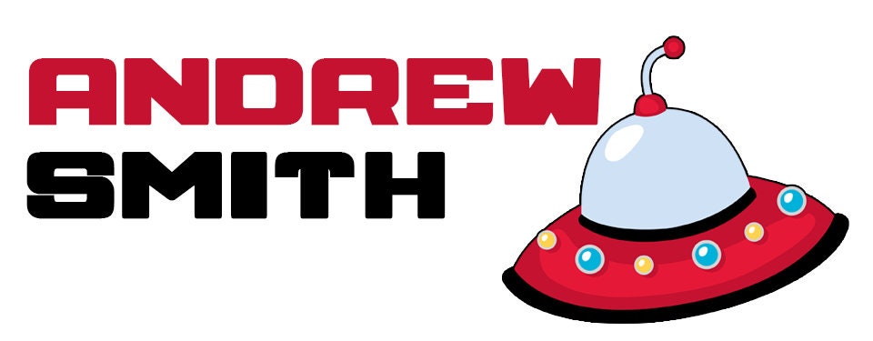 Space Rocket Ship UFO Name Labels, Name Tag Stickers, Waterproof Labels for Kids Daycare, Vinyl Name Stickers for Kids School Labels