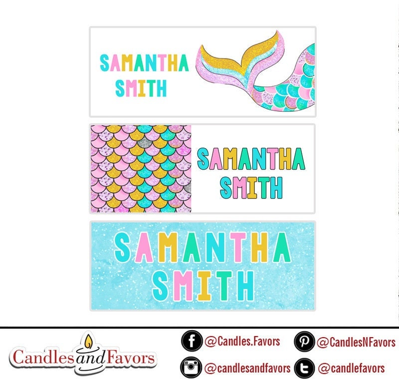 Mermaid Name Labels, Name Tag Stickers, Waterproof Labels for Kids Daycare, Vinyl Name Stickers for Kids School Labels
