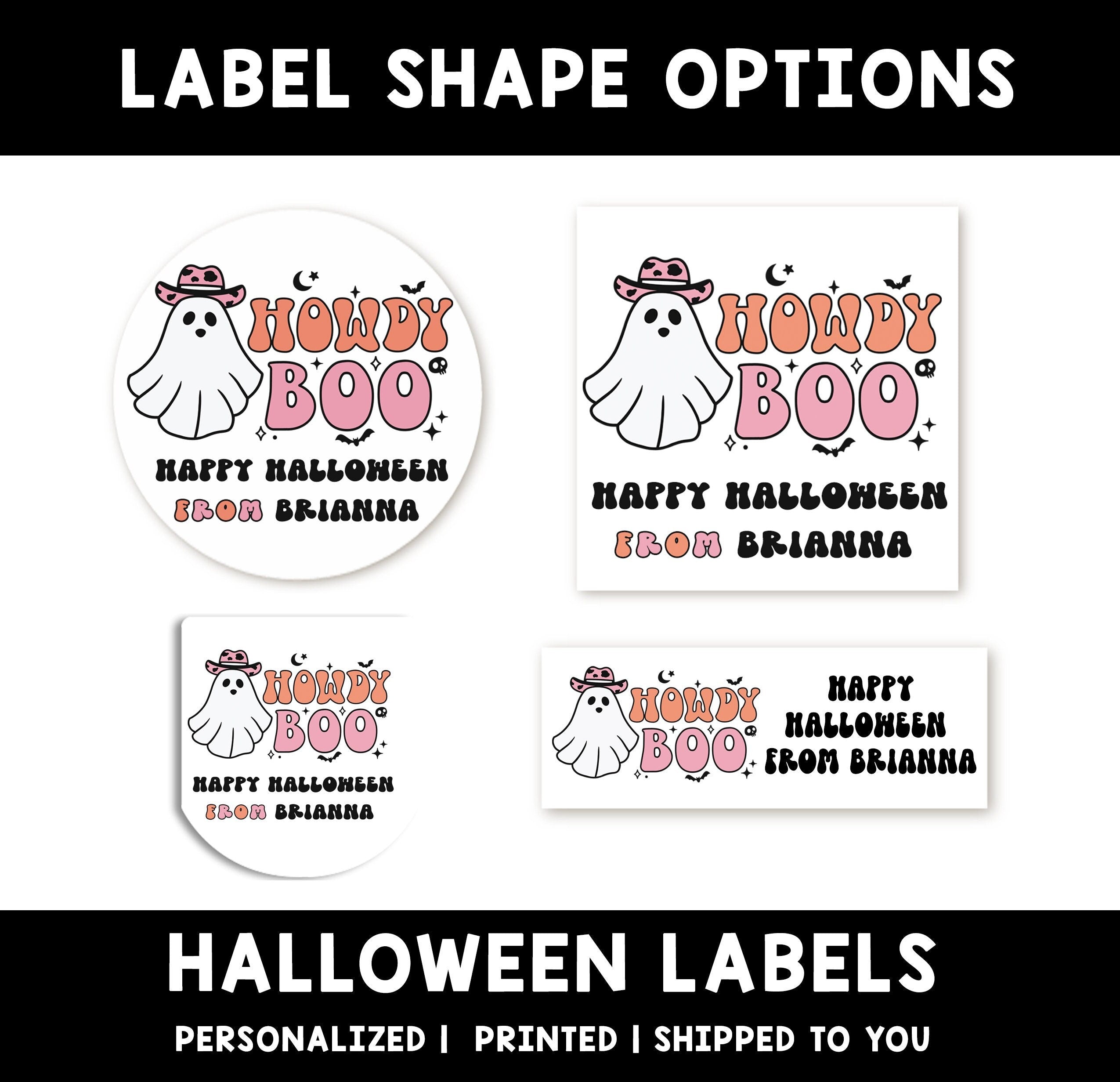 Howdy Boo Ghost Personalized Halloween Sticker, Custom Halloween Stickers, Kids Halloween Favor Stickers, Halloween Stickers for School