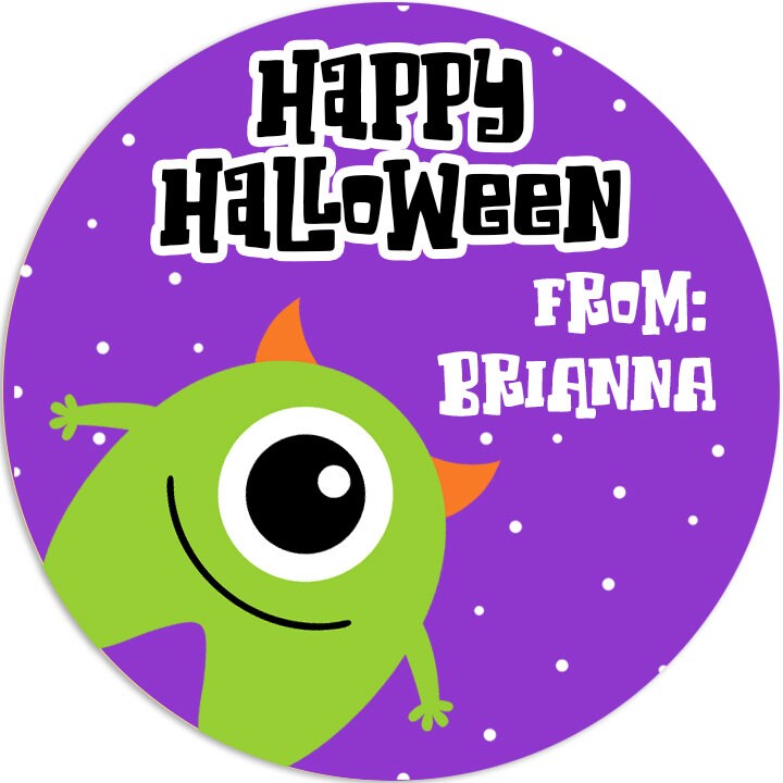 Green Monster Personalized Halloween Sticker, Custom Halloween Stickers, Kids Halloween Favor Stickers, Cute Halloween Stickers for School