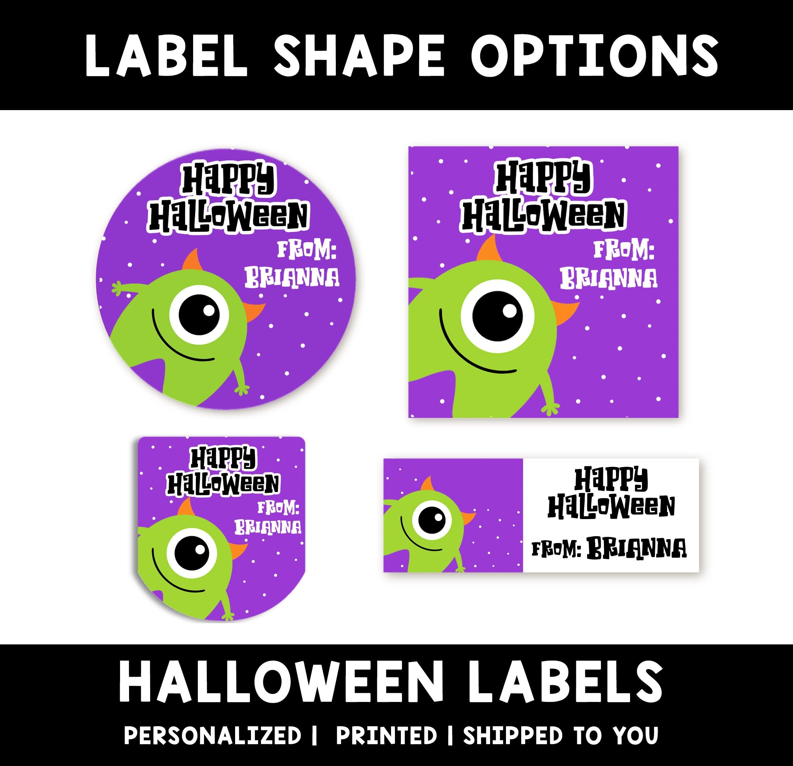 Green Monster Personalized Halloween Sticker, Custom Halloween Stickers, Kids Halloween Favor Stickers, Cute Halloween Stickers for School