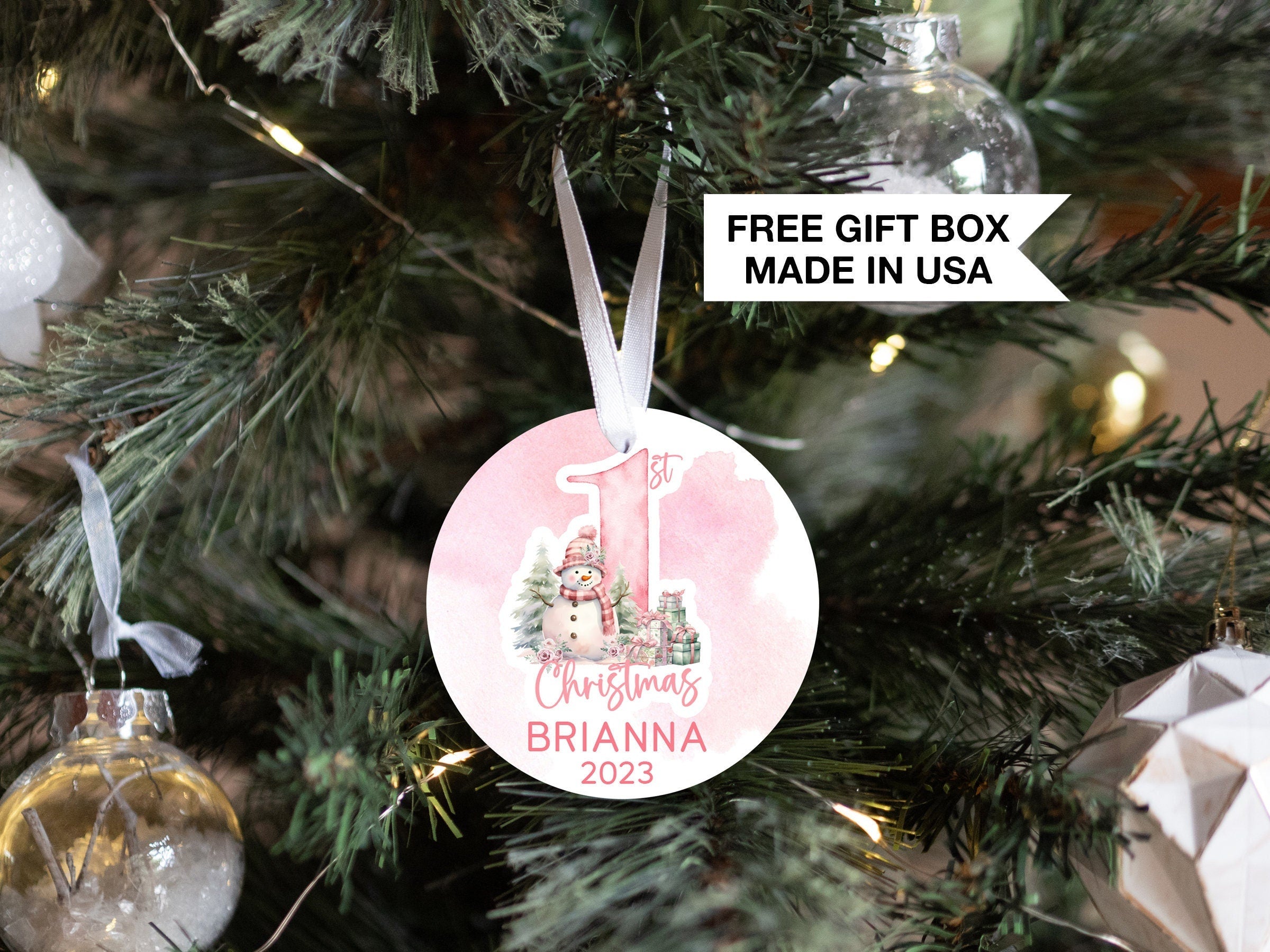 Personalized Snowman Baby's 1st Christmas Ornament| Baby First Christmas | Personalized Baby Christmas Ornament | Watercolor Bear Gift
