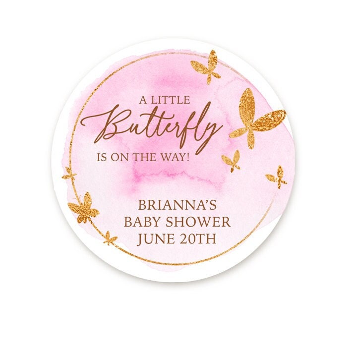 Butterfly Baby Shower Stickers, A Little Butterfly is on Her Way Labels, Personalized Butterfly Gift Stickers, Favor Bag Labels