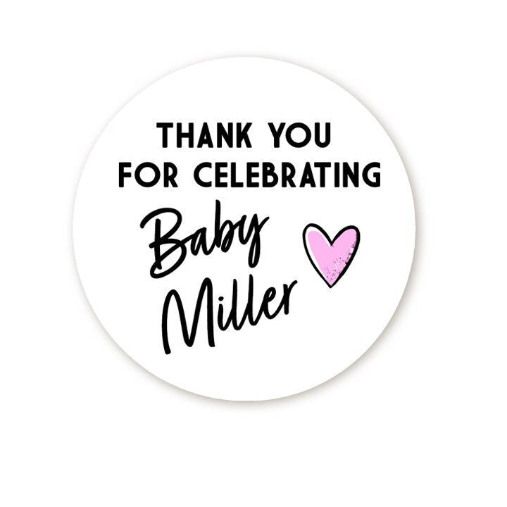 Thank You Stickers Girl Baby Shower Favors, Thank You For Celebrating My Baby Shower Stickers, Round Stickers for Favors Candles Decorations