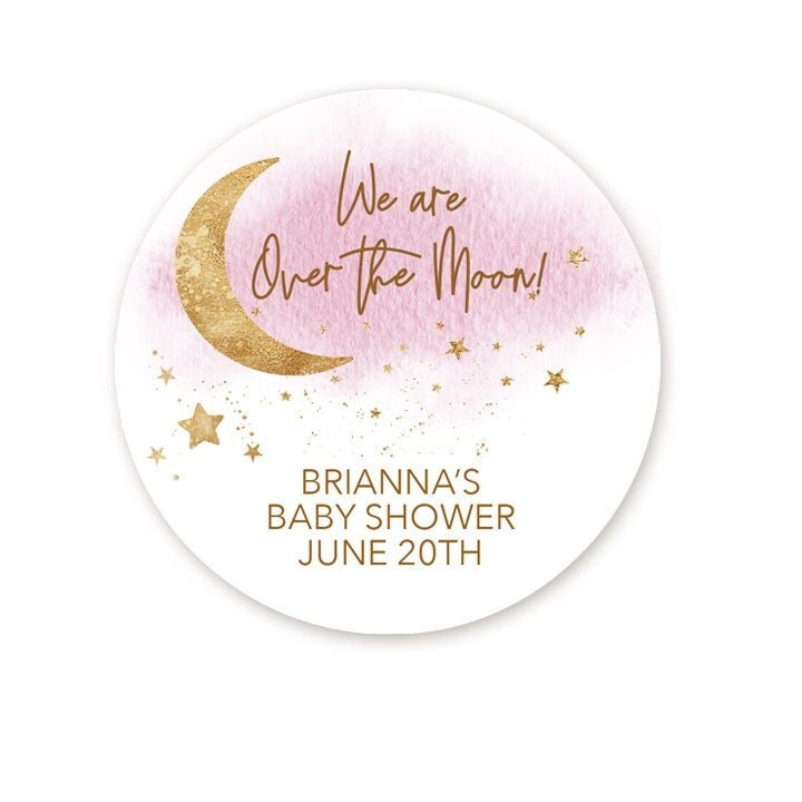 Moon Baby Shower Favor Stickers, Pink Thank You Labels, Twinkle Twinkle Little Star Favors, Moon Stars Baby Shower Gold, Baby Shower Labels