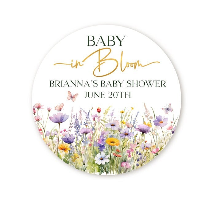 Wildflower Baby Shower Favor Stickers, Thank You Labels, Baby In Bloom Favors, Floral Baby Shower Gold, Baby Sprinkle Thank You Party Favor