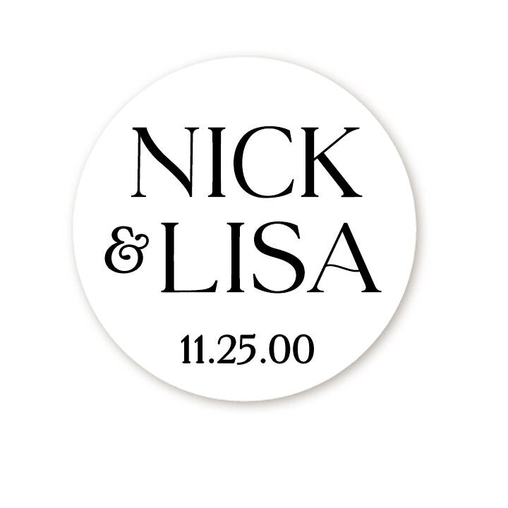 Wedding Couple Name Date Sticker, Personalized Modern Script Wedding Stickers, Printed Wedding Stickers with Custom Fonts and Colors