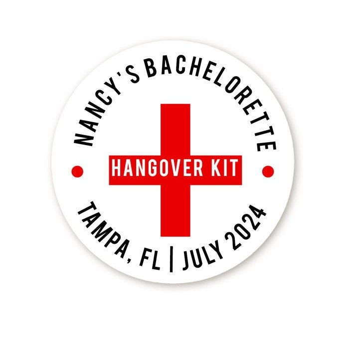 Hangover Kit Bridal Shower Stickers, Thank You Stickers, Wedding Favor Sticker Labels, Personalized Party Favors