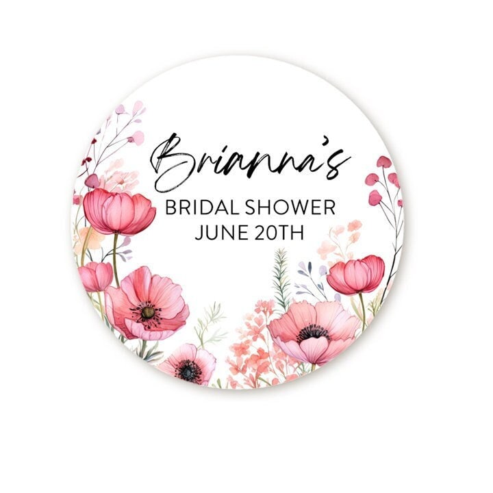 Pink Black Blush Floral Wedding Favor Stickers, Bridal Shower Sticker Favors, Pink Flowers Thank You Stickers, Wedding Favor Sticker Labels