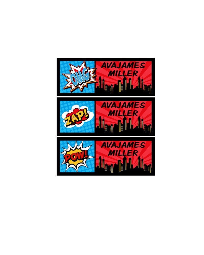 Superhero Name Labels, Waterproof Vinyl Stickers, Kids School Labels