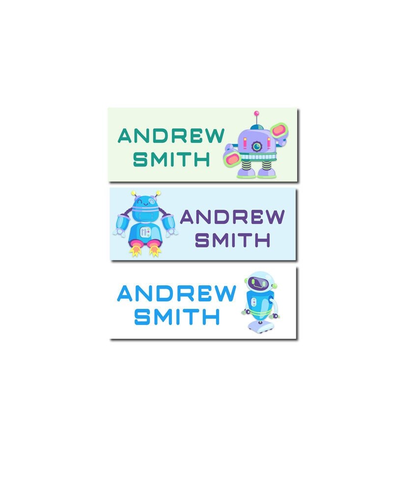 Boy/Girl Robots Kid Name Labels, Name Tag Stickers, Waterproof Labels for Kids Daycare, Vinyl Name Stickers for Kids School Labels