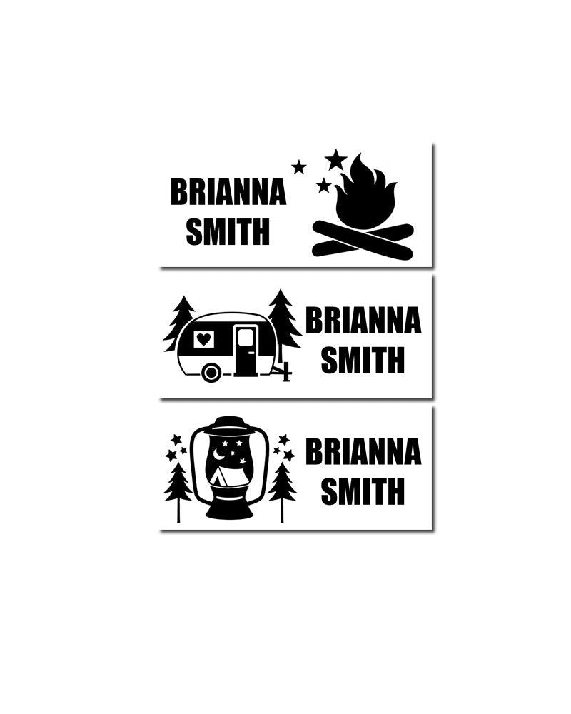 Camping Kids Name Stickers, Back to School Name Label, Vinyl Child First Last Name