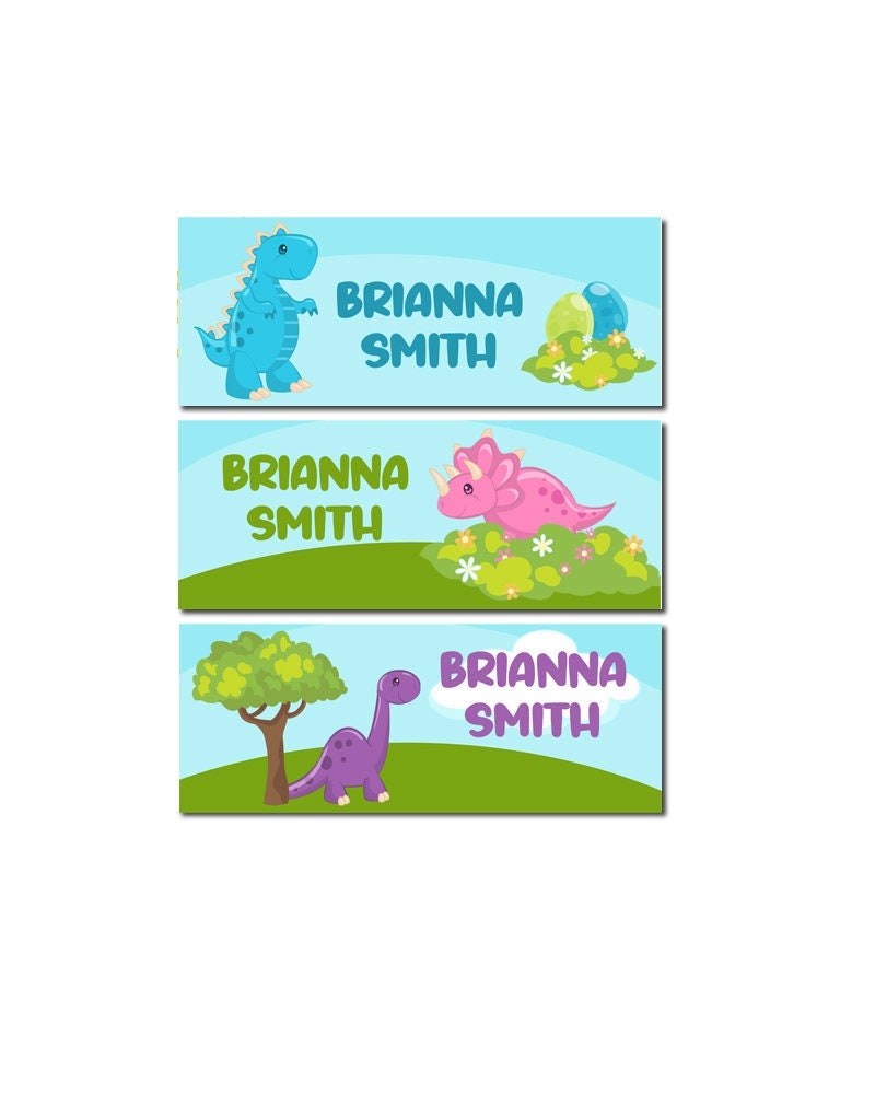 Dinosaur Name Labels, Name Tag Stickers, Waterproof Labels for Kids Daycare, Vinyl Name Stickers for Kids School Labels