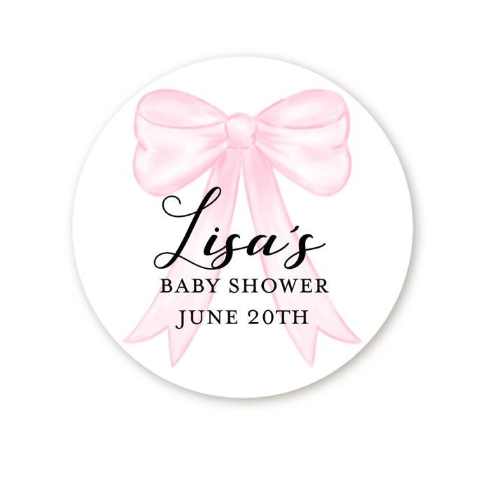 Pink Bow Baby Shower Sticker Favors, Personalized Baby Sprinkle Favors Labels, Baby Shower Custom Stickers, Baby Shower Label Favor Idea