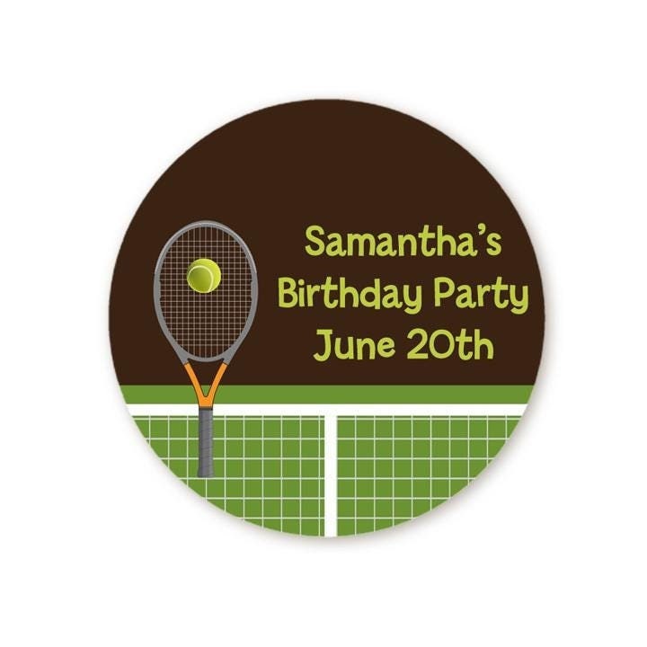 Tennis Birthday Party Favor Stickers, Happy Birthday Labels, Custom Birthday Party Favor Labels, Personalized Round Stickers