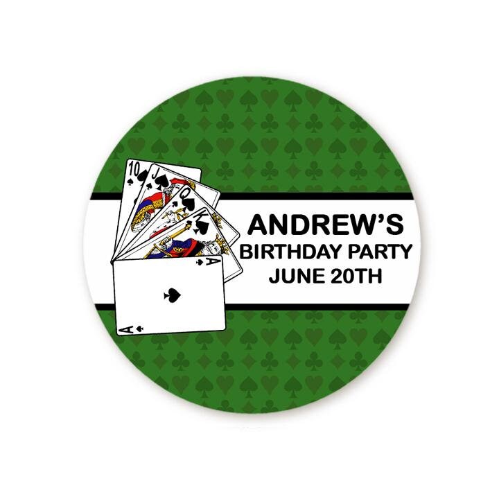 Casino Night Birthday Party Favor Stickers, Personalized Labels
