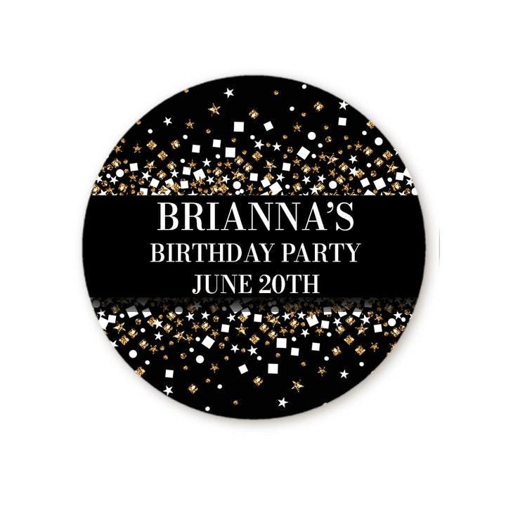 Gold Glitter Round Sticker Labels: Personalized Party Stickers