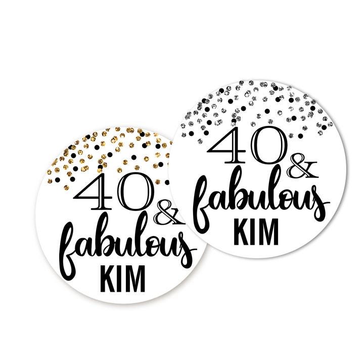 30, 40, 50, 60 and Fabulous Adult Birthday Party Favors, Black and Gold Confetti Sprinkles Labels, Custom Milestone Stickers