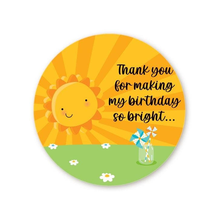 Sunshine Birthday Party Favor Stickers: Personalized Round Labels