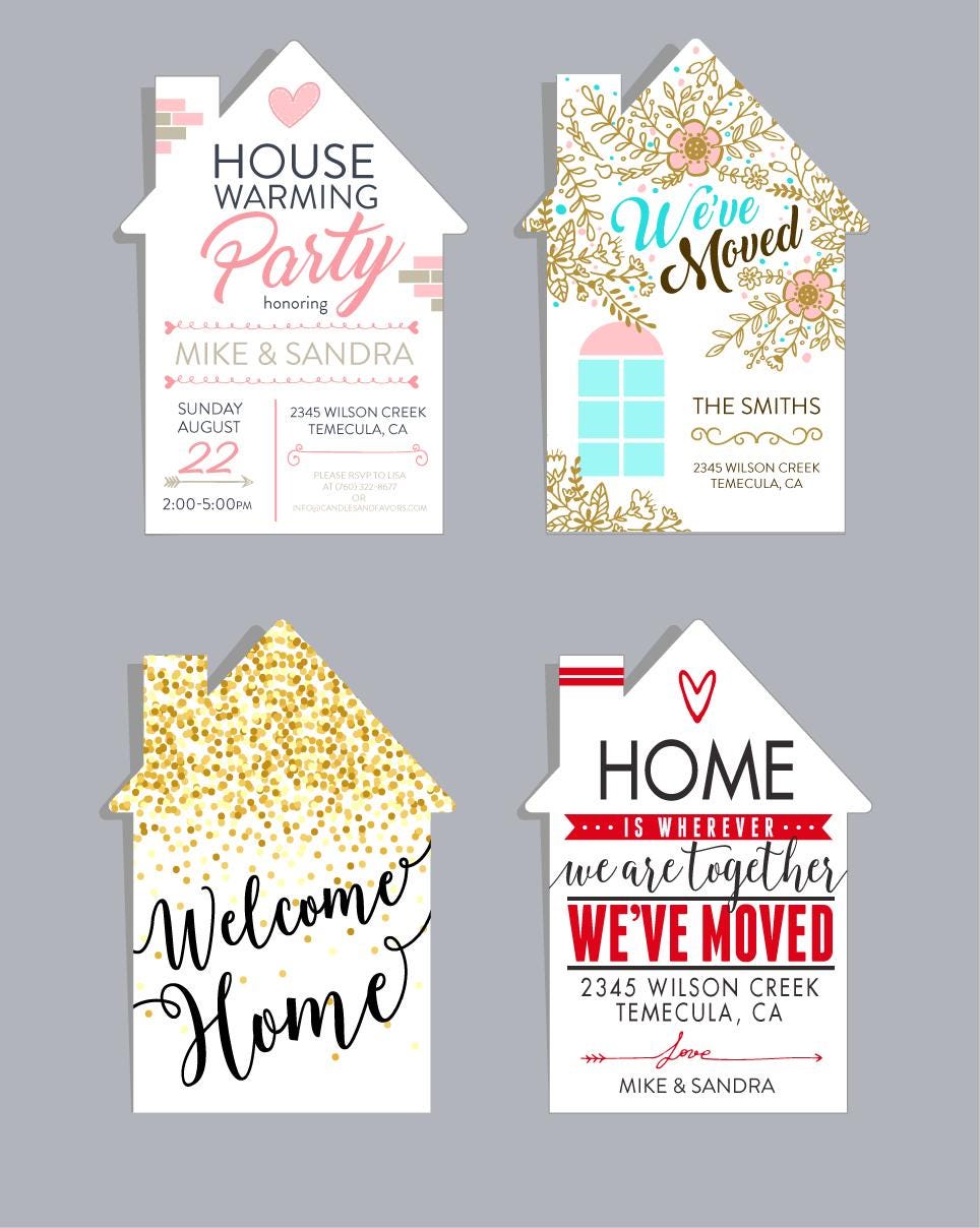 Home Is Wherever We Are Together - We Moved Invitations - Custom House Shaped We Moved Invitations - Printed We Moved Cards - Red Black Move