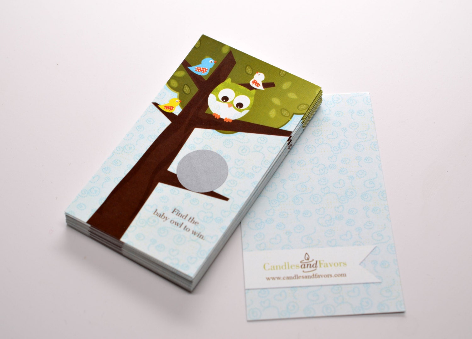 Owl - Look Whooo's Having A Baby Boy - Baby Shower Scratch Off Game Pack of 20 Cards
