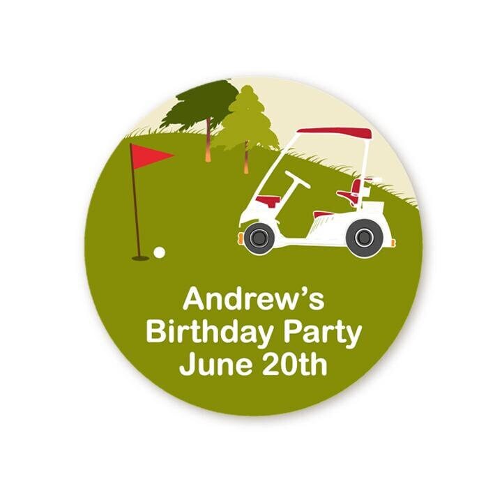 Golf Cart Birthday Party Favor Stickers, Happy Birthday Labels, Custom Birthday Party Favor Labels, Personalized Round Stickers