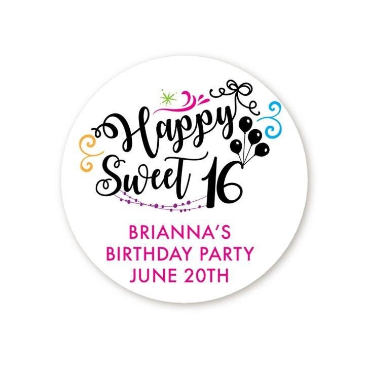 Personalized Sweet 16 Birthday Party Favor Stickers